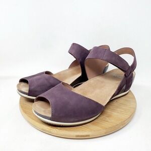 Dansko Vera Sandals Womens 38 Purple Leather Low Wedge Comfort Ankle Strap Shoes